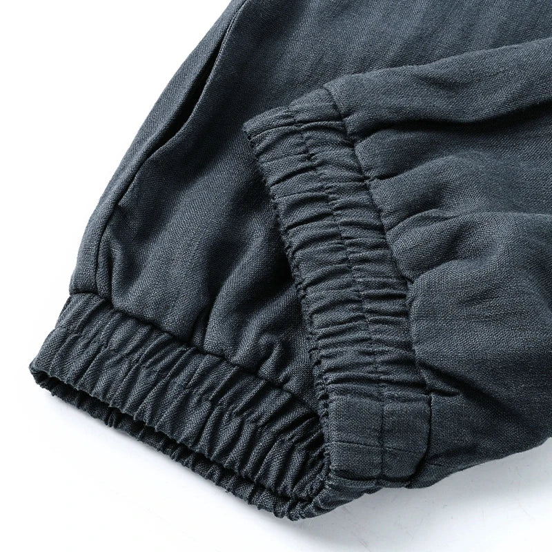 Women's 100% Linen Wide-Legged Pants Casual Loose Fit Summer 2026 Elastic Waist Harajuku Retro Linen Trousers Female Clothing