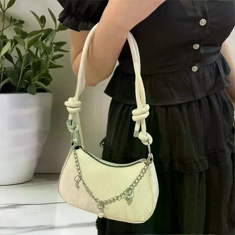 Crescent Shoulder Bag | Charm Chain & Knotted Strap | Braviixx
