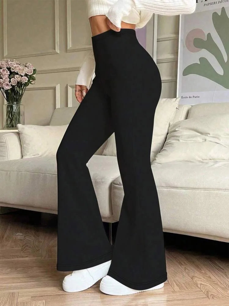 5397 Women's High-Waisted Flared Pants - Solid Color High Elasticity Trousers, All-Season Comfort & Machine Washable,