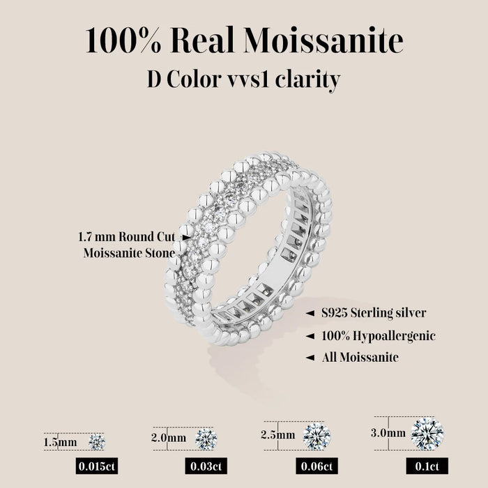 Women's Moissanite Band Ring | Beaded Edges & Gold-Plated Finishes | Braviixx