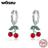 WOSTU 925 Sterling Silver Red Cherry  Drop Dangle Earrings For Women , Wedding Hoops Earrings Women Fine Jewelry GIft