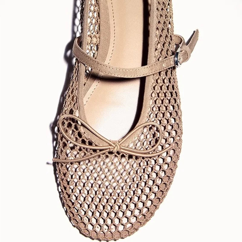 Mesh Summer Ballet Flats Shoes Women Buckle Strap Breathable 2025 New Flats Shoes Ladies Black Mary Janes Footwear Loafers
