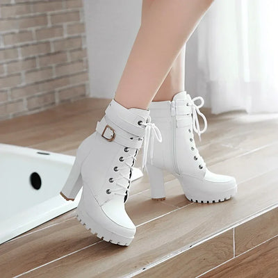 Women's Lace-Up Platform Ankle Boots | Block Heel | Braviixx
