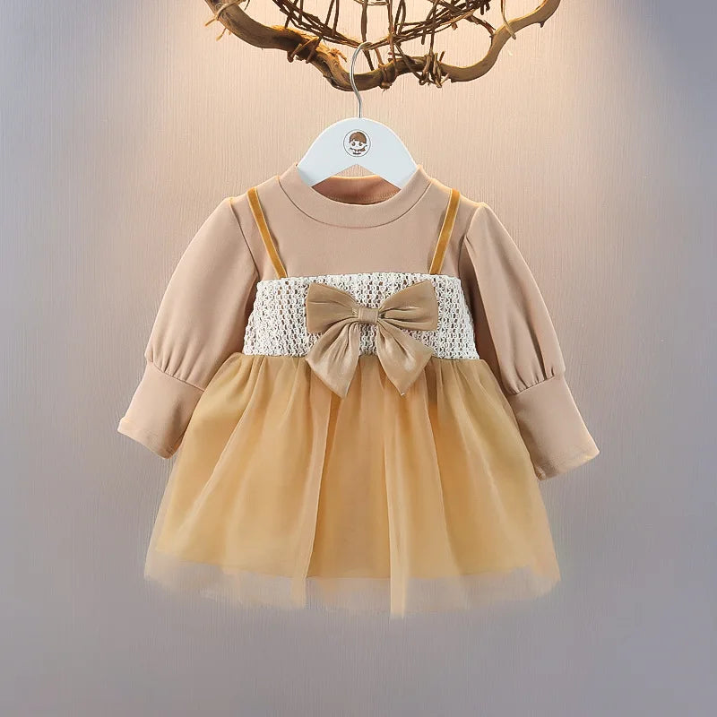 Girls' Long-Sleeve Princess Dress | Big Bow A-Line Dress | 10M–5Y | Braviixx
