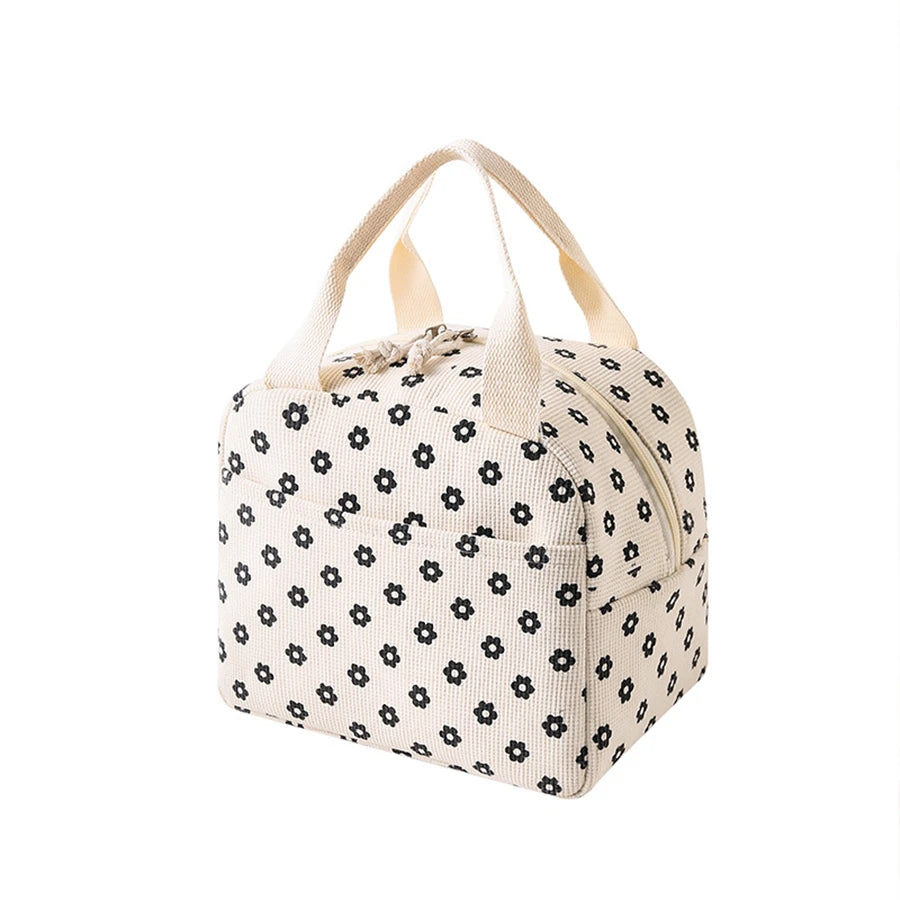 Printed Insulated Lunch Bag | Corduroy-Texture Carry Tote | Braviixx