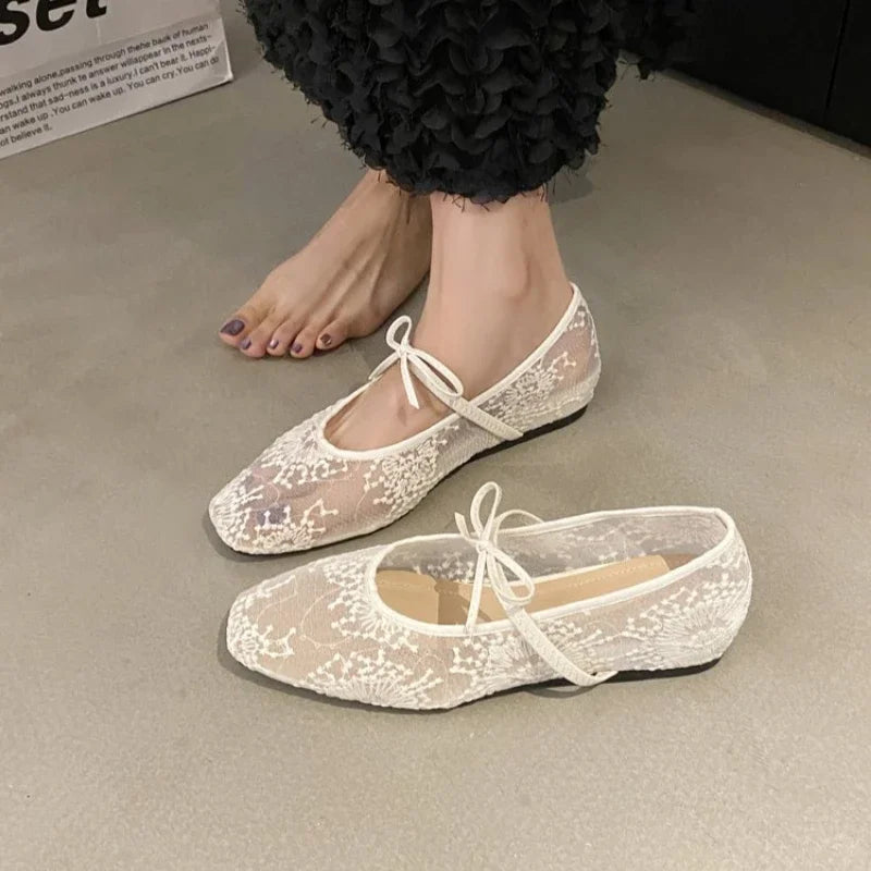 2025 Summer New Women Flats Shoes Square Head Shallow Mouth Women Shoes Fashion Bow Ballet Flat Shoes for Women Zapatos De Mujer