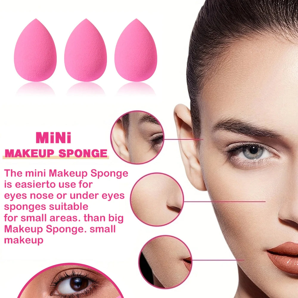 16-Piece Pink Makeup Sponge & Powder Puff Set | Latex-Free · Multi-Shape · Foundation Blender | Storage Jar | Braviixx