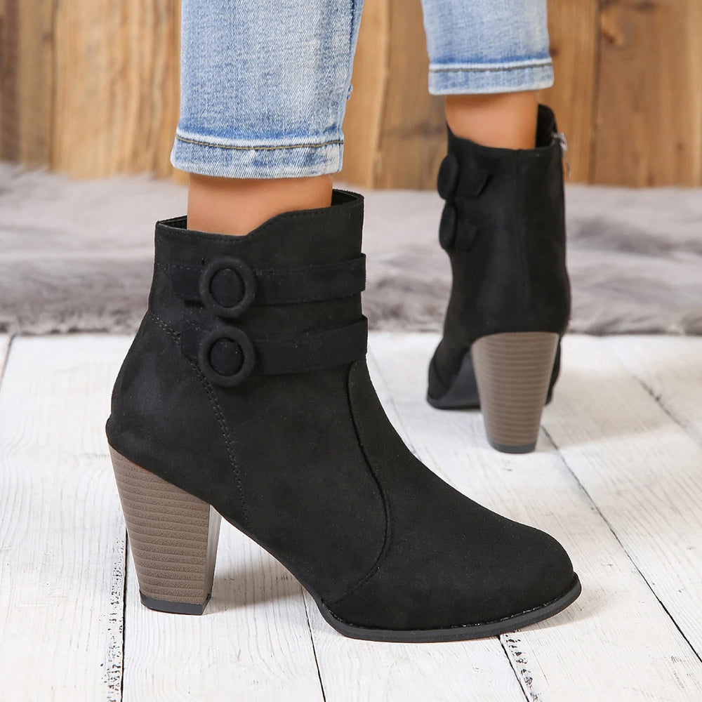 Ankle Boots | Double Buckle & Block Heel | Braviixx