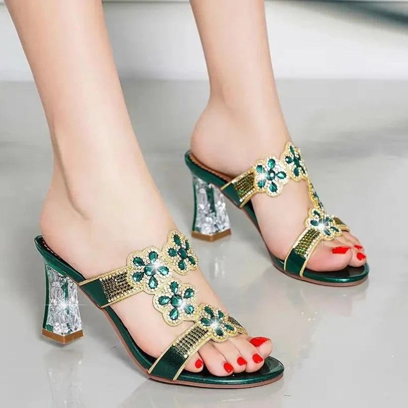Floral Rhinestone Mules | Two Heel Heights | Braviixx