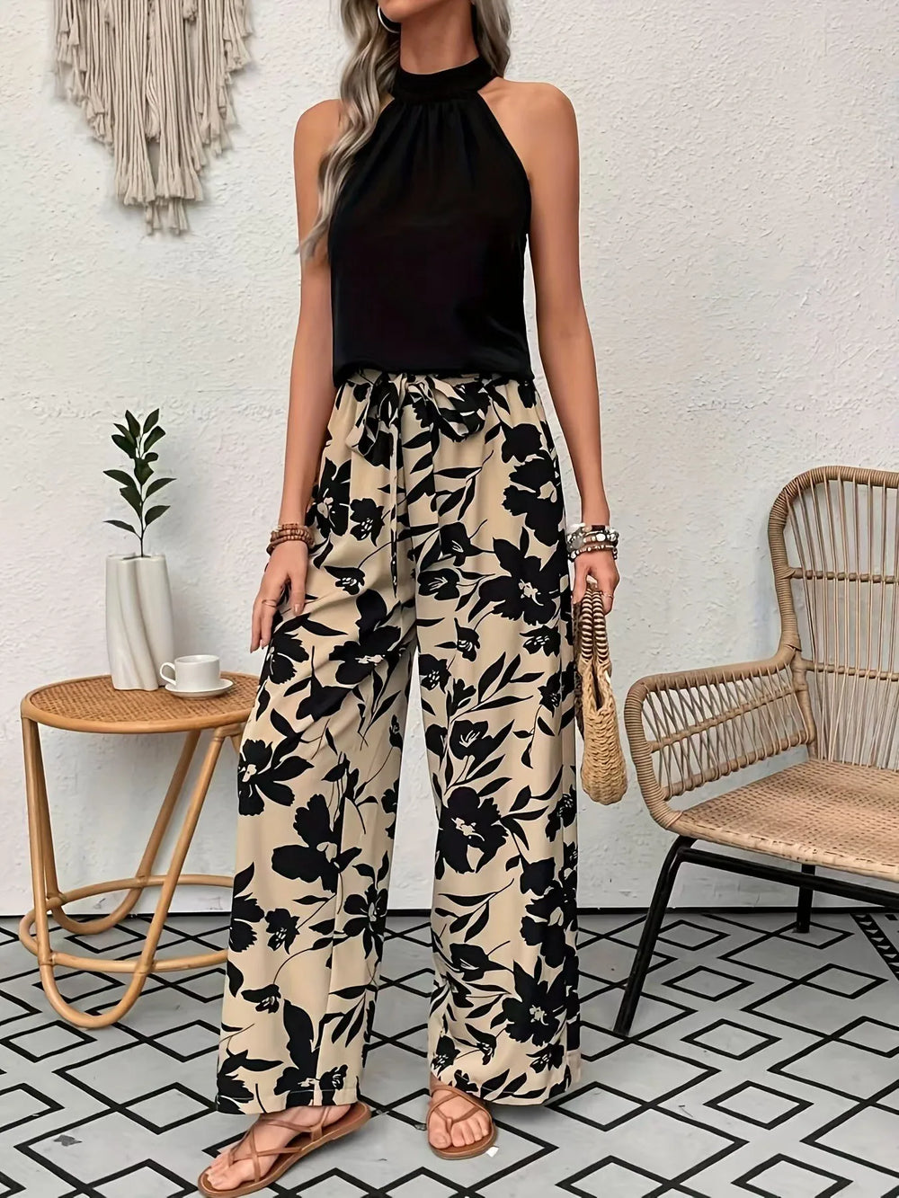 Women's 2026 Printed Wide Leg Pants Casual Elastic Waist Long Trousers Comfortable Fashion Plus Size Women's Clothing