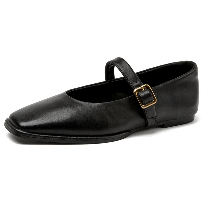 AIYUQI Mary Jane Shoes Female Genuine Leather 2026 New Snap Ballet Shoes Women Square Toe Flat Cowhide Ladies Shoes