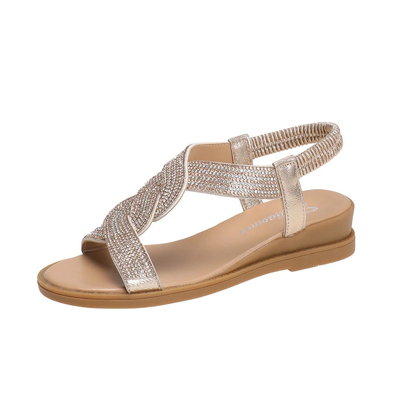 2024 Summer New Designer Platform Sandals Women Fashion Casual Roman Shoes Female Solid Color Crystal Sandalias Mujer