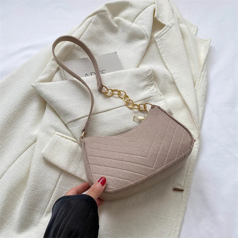 Chevron Felt Mini Shoulder Bag | Gold-Tone Chain Detail | Braviixx