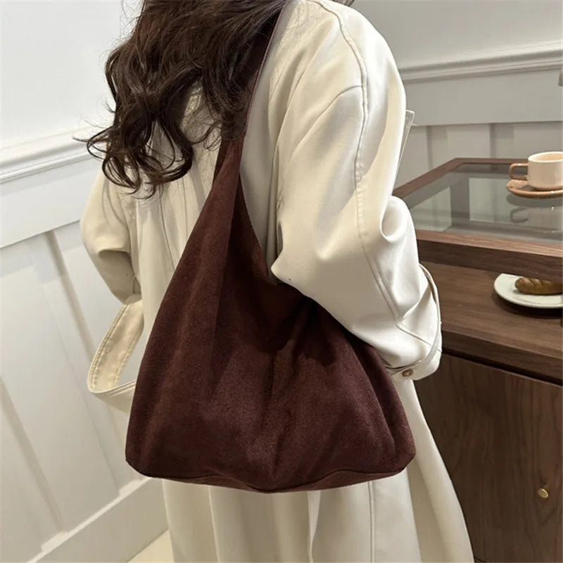 Women's Faux Suede Hobo Shoulder Bag | Soft · Large Capacity · Korean Style | Coffee · Green · Black · Khaki | Braviixx