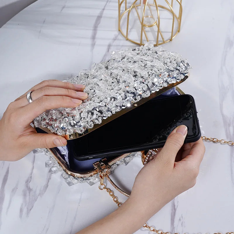 Beaded Sequin Evening Clutch | Chain Shoulder Bag | Braviixx