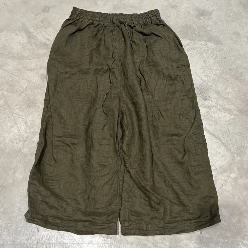Washed Linen Women Ankle-length Wide Leg Pants New Arrivals 2026 Drawstring Vintage Style Loose Comfortable Female Harem Pants