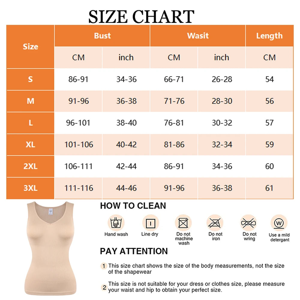 Womens Tummy Control Shapewear Tank Top with V Neck Seam-free Body Shaper Slimming Compression Tank Top