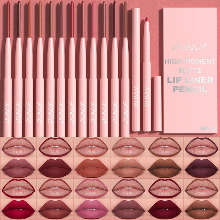 6-Piece Waterproof Long-Lasting Lip Liner Pen Set
