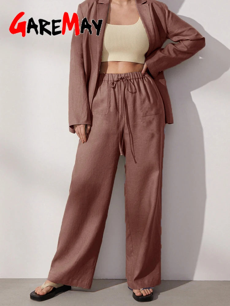 Cotton Linen Pants for Women Stacked Loose Vintage Solid Basic High Waist Wide Leg Khaki Trousers Summer Women's Pants