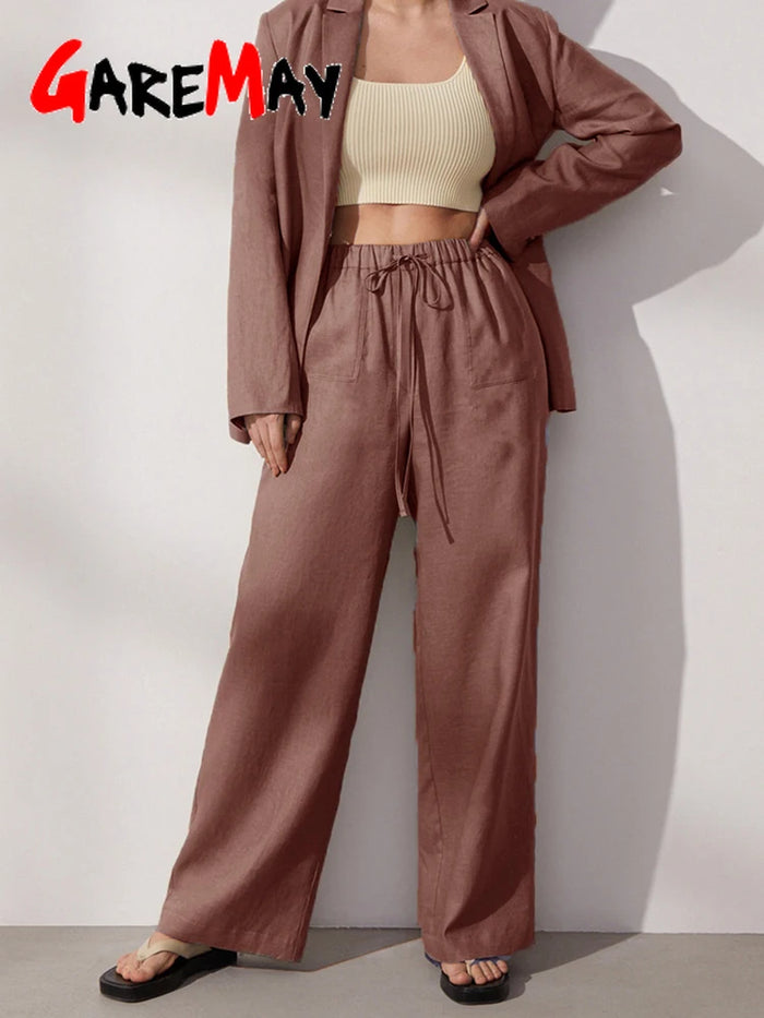 Cotton Linen Pants for Women Stacked Loose Vintage Solid Basic High Waist Wide Leg Khaki Trousers Summer Women's Pants