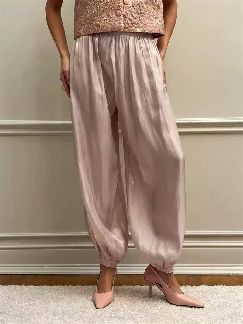 Women's Long Pants 2026 New Fashion Summer Comfort Lantern Pants for Women Solid color Gloss Chic Vacation Women Pant