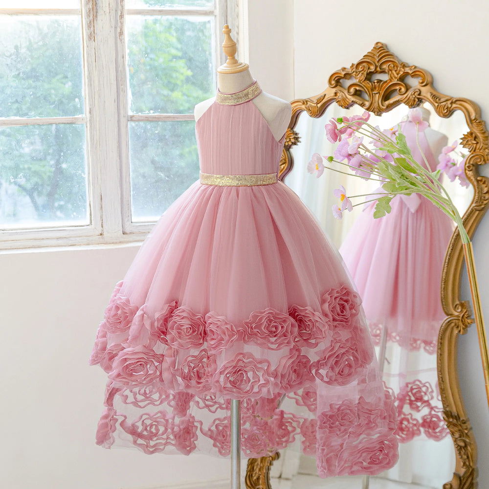 Girls Appliqué Tulle Ball Gown | Sleeveless Princess Party Dress for Wedding, Birthday & Prom