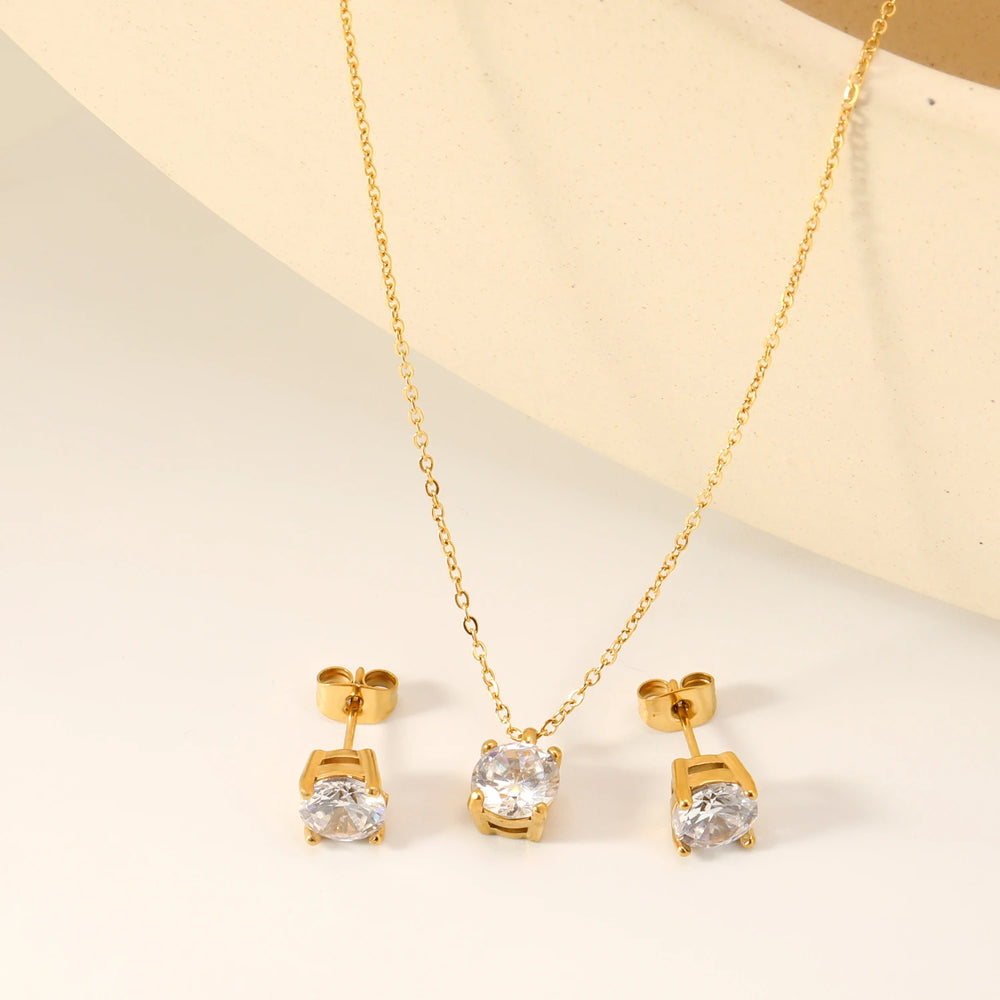 Cubic Zirconia Necklace & Earrings Set | Braviixx