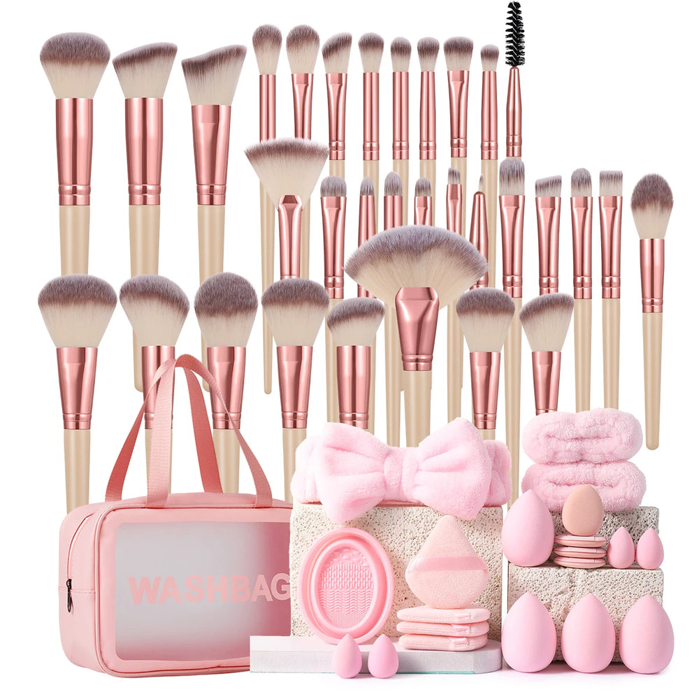 53-Piece Professional Makeup Tools Set | 32 Brushes · 8 Sponges · 8 Powder Puffs · Cosmetic Bag | Braviixx