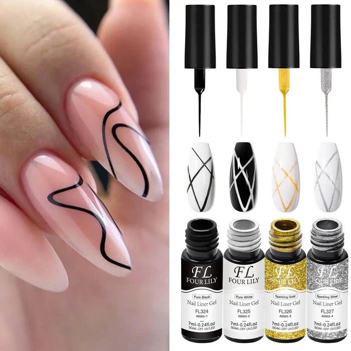 4-Color Nail Liner Gel Kit, 5ml Each | Braviixx