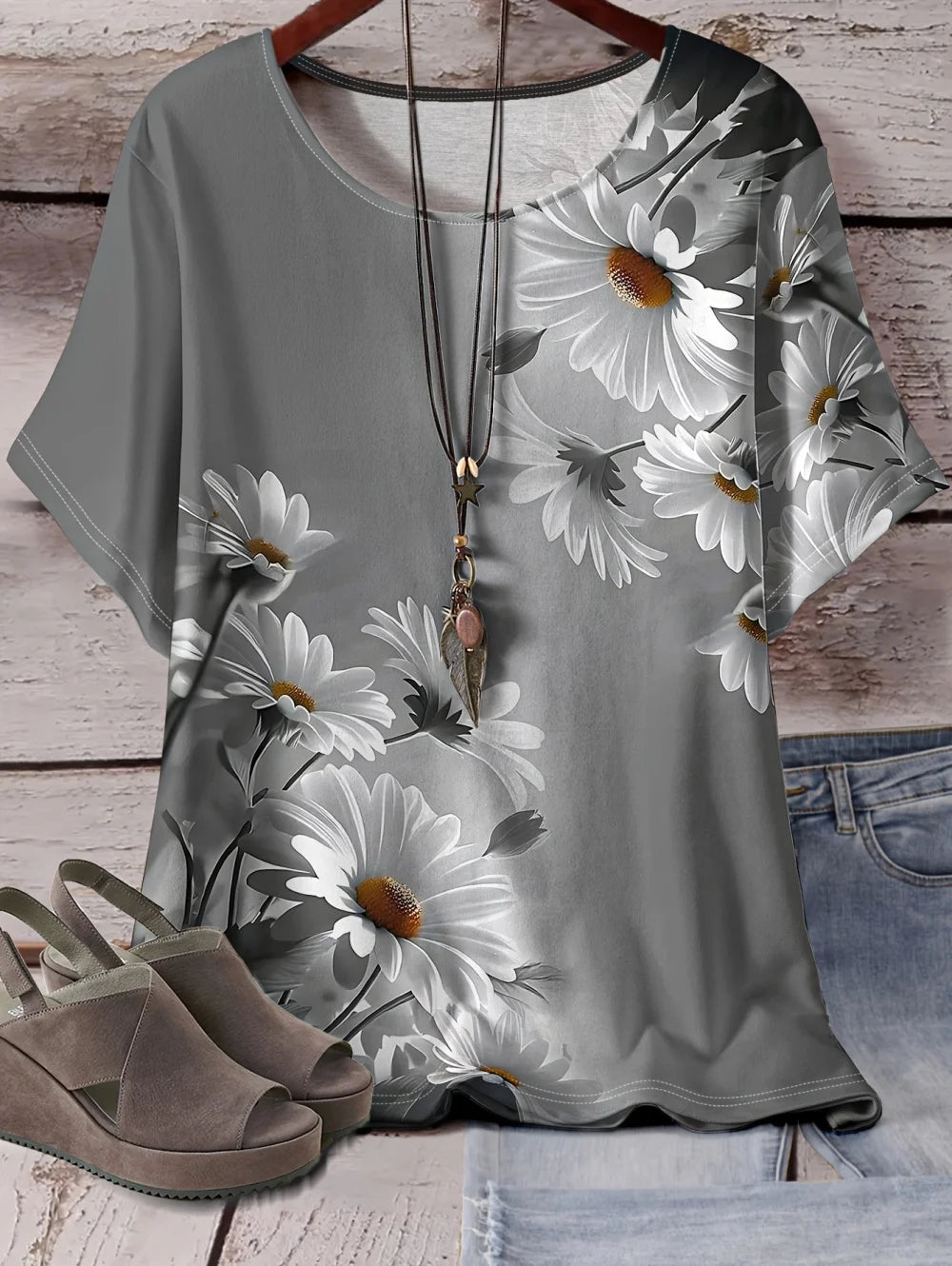 2026 Women's T-Shirt 3D Floral Pattern Print Short Sleeve O-Neck Short Sleeves Tees Graphic T-Shirts Oversized Women' S Clothes
