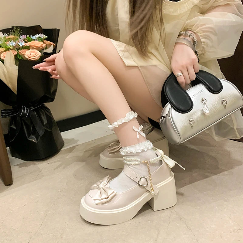 2026 Lolita Shoes Black Super High Heels Mary Jane Shoes Women Chunky Platform Pumps Woman Ankle Buckle Party Shoes