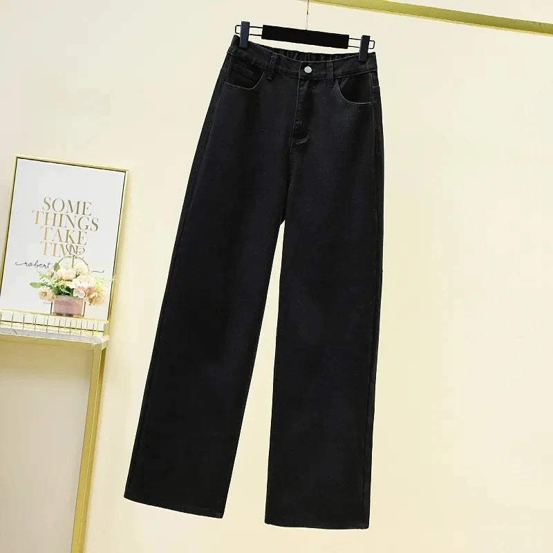 Women's High waisted Wide leg Jeans Autumn Winter 2026 New Loose Elastic waist Straight leg Pants Female Casual Denim Trousers
