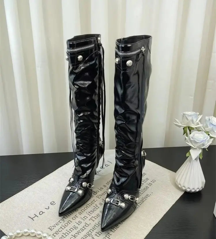 Knee-High Boots | Studs & Stiletto Heel | Braviixx