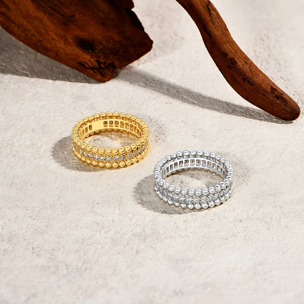 Women's Moissanite Band Ring | Beaded Edges & Gold-Plated Finishes | Braviixx