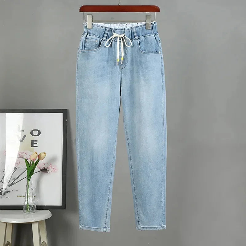 2026 Fashion Spring Autumn Jeans Women's Denim Harem Pants Loose Large-size Elastic-waist Vintage Casual Trousers Female Jeans
