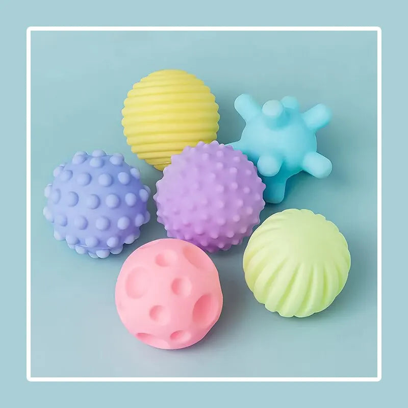 6-Piece Baby Sensory Balls Set | Silicone Tactile Massage & Rattle Toys | Braviixx