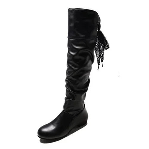 Slouchy Tall Boots | Round Toe & Back Lace Detail | Braviixx