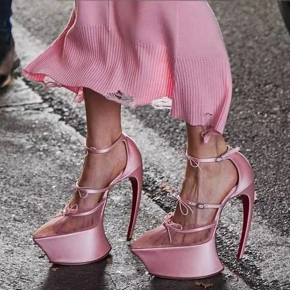 Pointed-Toe Platform Heels | Buckle-Strap & Bow Styles | Braviixx