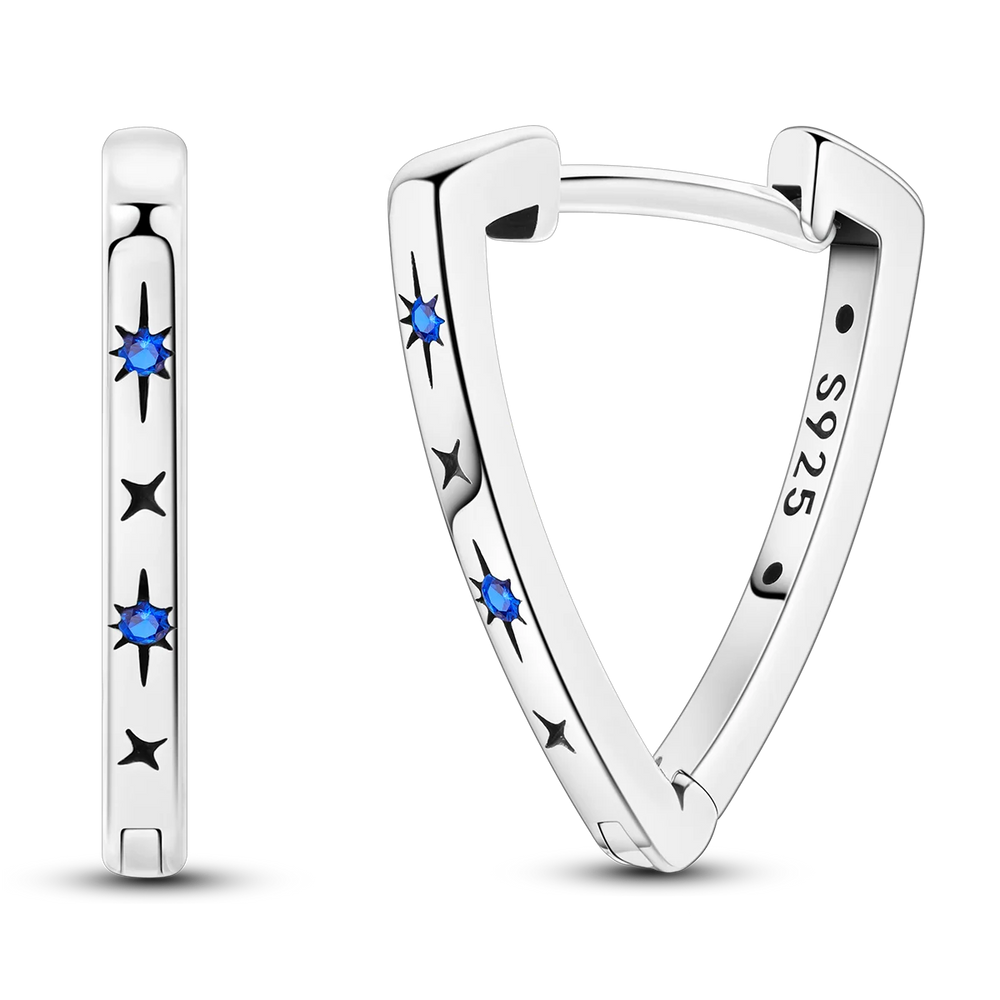 Women's 925 Sterling Silver Celestial Star & Moon U-Shaped Hoop Earrings | Blue & White CZ | 34 Styles