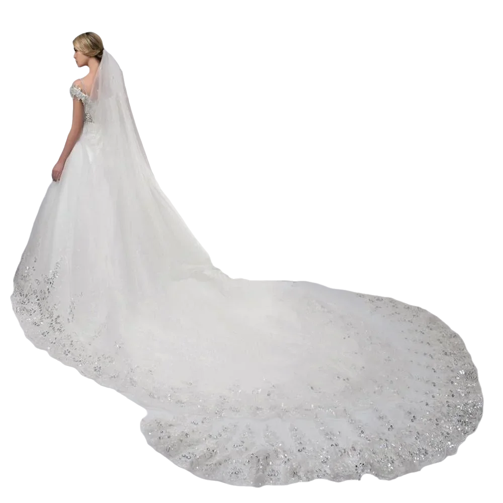 Women's Sequins Lace Wedding Bridal Veil With Comb 118inch