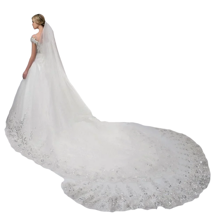 Women's Sequins Lace Wedding Bridal Veil With Comb 118inch