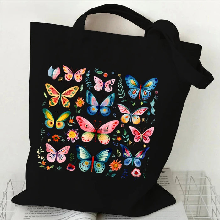 Vintage Skull & Floral Canvas Tote Bag | Butterfly Print Shoulder Bag | Braviixx