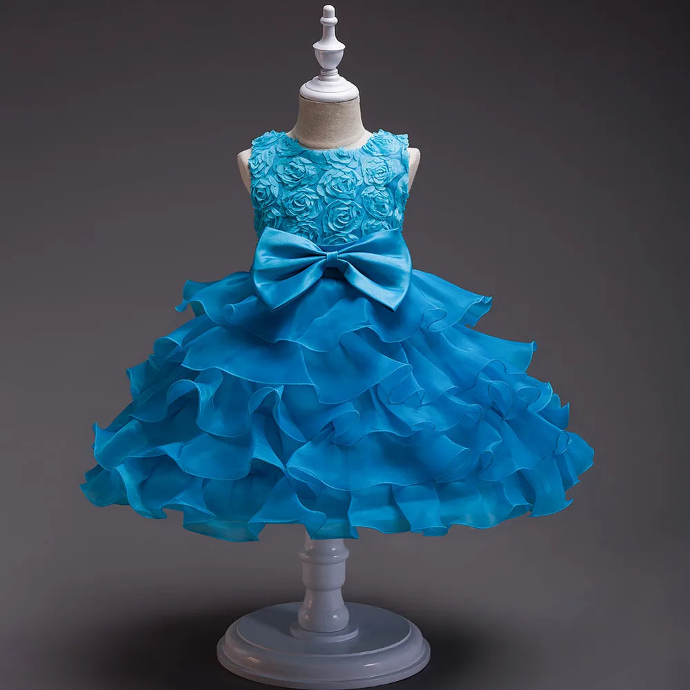 Girls Satin Rose Flower-Girl Dress | Layered Wedding Party Dress | 3–4Y to 9–10Y | Braviixx