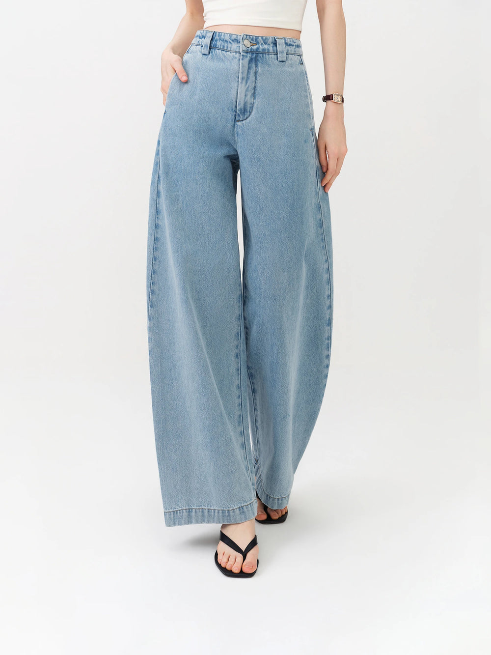 FSLE 2026 Summer Women's Light Blue Vintage Barrel Leg Jeans, Horseshoe Fit High Waist Loose Trousers for Y2K Retro Street Style