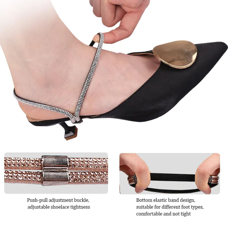 High Heels Shoes Band Anti-loose for Women Diamond Shoelaces Anti-drop Heel Straps Belt Drill Elastic Fixing Belts Rhinestone
