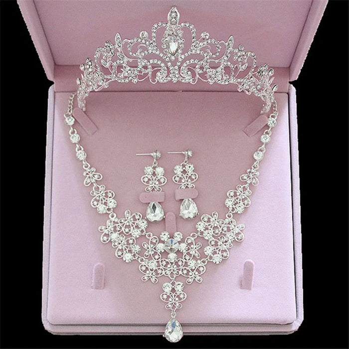 Bridal Crystal Jewellery Set | Tiara, Necklace & Drop Earrings | Braviixx