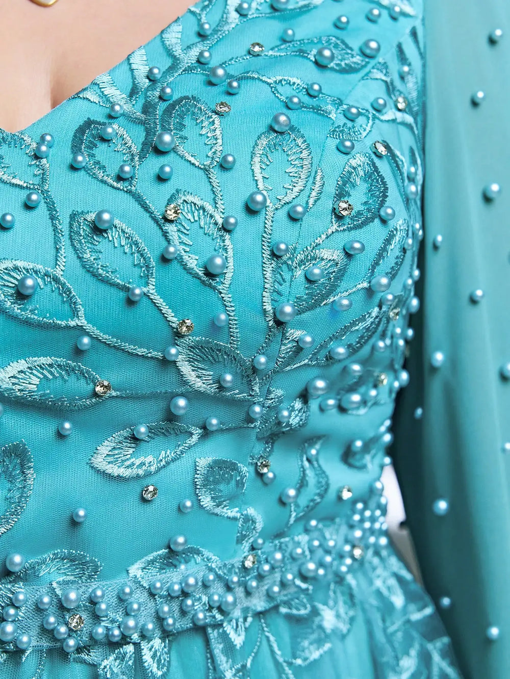 Embroidered Plus Size Evening Gown | Beaded Cape Sleeves | Braviixx
