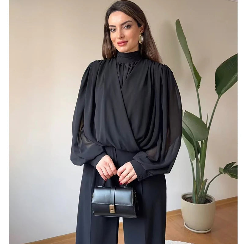 Women's 2026 New Perspective Shirts Tops Fashion Loose Long-Sleeved Elegant Spring Blouses Chic Youth Street Travel Blouses Tops