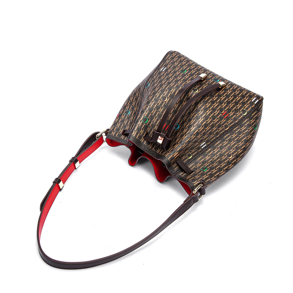 Women's Drawstring Bucket Bag | Letter Print & Shoulder Strap | Braviixx