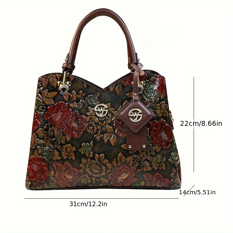 Floral Tote Bag | PU & Brown Handles | Braviixx